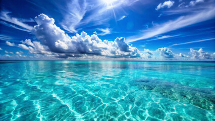 a stunning blue sea background with crystal clear water and fluffy clouds under bright sun creates s