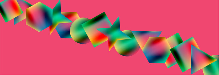 Poster - Neon color geometric shapes square triangle circle abstract background. Vector Illustration For Wallpaper, Banner, Background, Card, Book Illustration, landing page