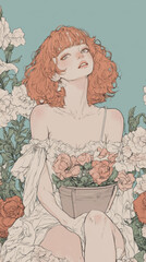 Poster - A woman sitting on a bed of flowers