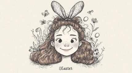 Canvas Print - A drawing of a girl with bunny ears on her head