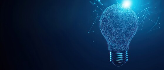 Poster - A digital representation of a light bulb composed of interconnected lines and nodes.