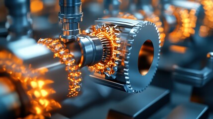 Poster - Industrial Gear Mechanism with Vibrant Lighting Effects