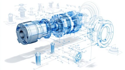 Poster - Technical Illustration of Mechanical Component Assembly