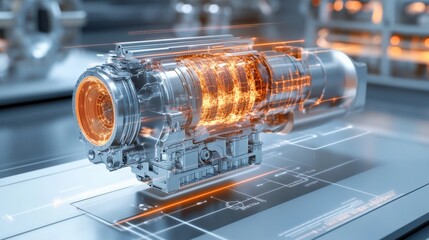Poster - Futuristic Engine Model with Glow and Details
