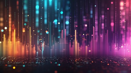 Poster - Colorful digital waveform representation with vibrant vertical lines and sparkles in a dark setting