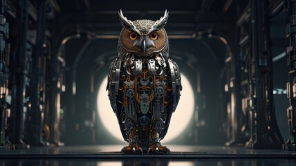 Poster - Mechanical Owl in a Futuristic Setting