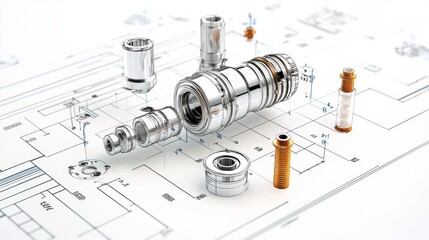 Poster - Detailed View of Mechanical Component and Blueprint Design