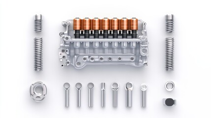 Poster - Engine Components Arrangement on White Background