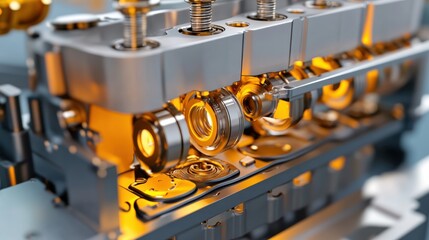 Poster - Close-Up of Engine Cylinder Head with Golden Highlights