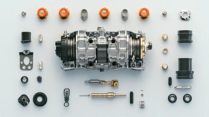 Poster - Detailed Automotive Engine Components Layout