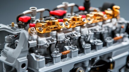 Poster - Precision Engine Component with Gold Accents