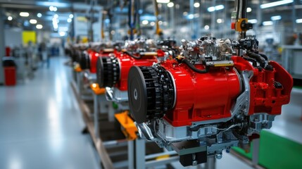 Poster - Engine Assembly Line in Modern Manufacturing Facility
