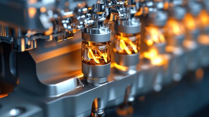 Poster - Close-up of Engine Component with Glowing Tubes
