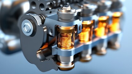 Poster - Close-Up of Engine Valve Mechanism with Copper Coils