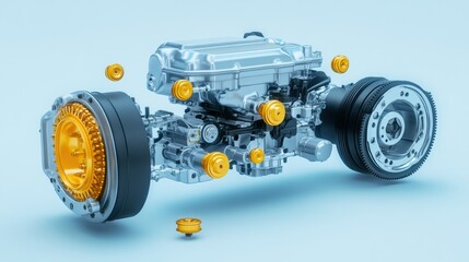 Poster - 3D Engine Model with Disassembled Components