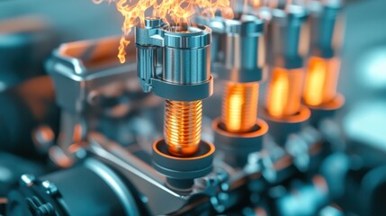 Poster - Engine Components with Fire and Spark Effects