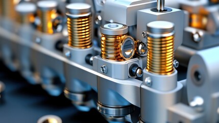 Poster - Mechanical Components with Golden Springs and Precision Parts