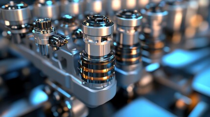 Poster - Engine Components Close-Up with Metallic Shine