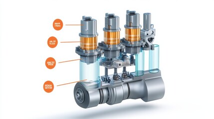 Poster - Engine Component Diagram with Fuel Injector Mechanism