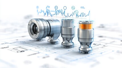 Poster - Technical Blueprint of Mechanical Components and Devices