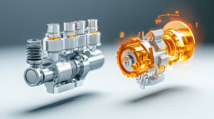 Poster - Mechanical Engine Components with Digital Overlay