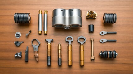 Poster - Various Tools and Components on a Wooden Surface