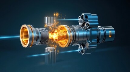 Poster - Mechanical Component with Exploded View and Sparks