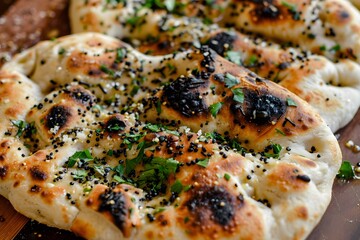 Closeup of Garlic Herb Naan Bread