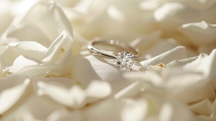 Wall Mural - diamond engagement ring on rose petals