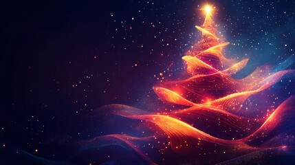Poster - Modern christmas background a glowing abstract christmas tree made of vibrant geometric shapes over a dark gradient background with subtle festive elements and soft holiday sparkle