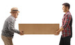 © Ljupco Smokovski - Young and older man carrying a cardboard box