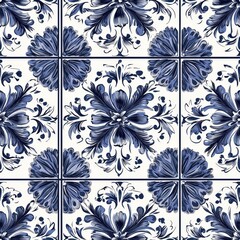 Poster - The arrangement features ornate blue and white floral tiles with detailed patterns, highlighting the craftsmanship often seen in traditional art and design
