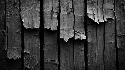 Poster - The focus is on old wooden planks, showing significant wear with peeling paint and rough surfaces. The monochromatic tones enhance the textures and details in the wood