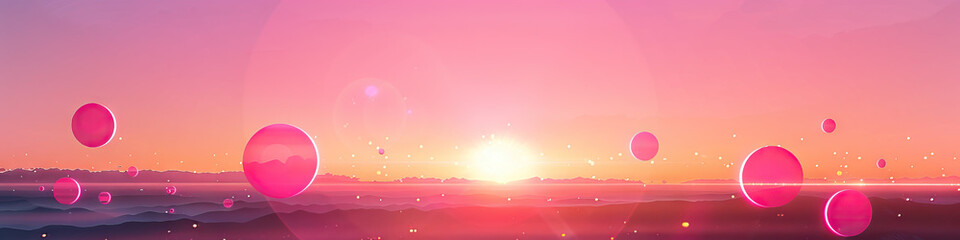 Poster - Sunset-hued Abstract Backdrop and Pink Circles Falling