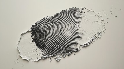 Poster - A detailed and textured artwork showcases a fingerprint in black and white, emphasizing its spirals and ridges on a smooth background, creating a striking visual effect