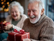 © EmmaStock - A heartwarming Christmas celebration in an elderly care home, with residents opening gifts, singing carols, and enjoying the holiday spirit together.