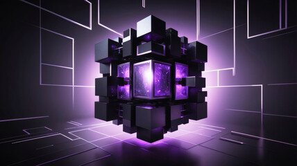 Wall Mural - Abstract technology advanced digital purple cube