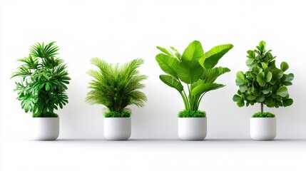 Green Plants in White Pots on White Background