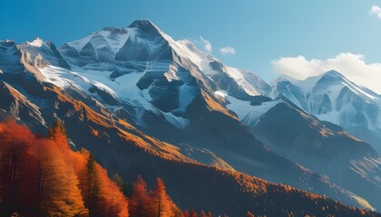 Wall Mural - Autumn Majesty of Mountain Range with Expansive Copy Space for Creative Text