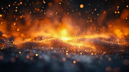 Poster - Sparkling golden light particles floating in a dark, dreamy atmosphere, evoking a magical, festive mood