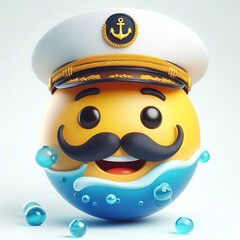 Wall Mural - 3D Happy one mustachioed emoji as a Oceanographer , white background