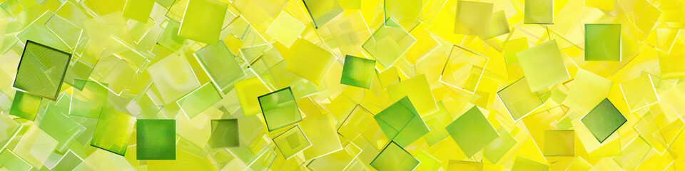 Poster - Lemony Yellow and Soft Green Abstract Pattern with Dropped Lime Squares