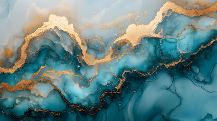  Abstract Art: Swirling Blue and Gold in Ink