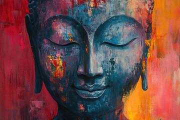 Wall Mural - Abstract oil painting of a Buddha face