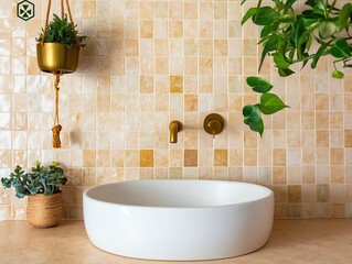 Modern bathroom with elegant sink and plants