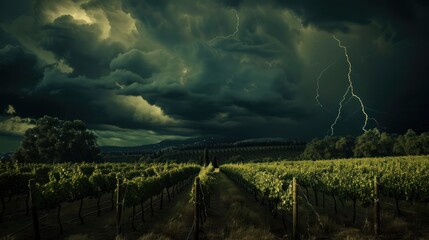 Vineyard Under a Dramatic Storm