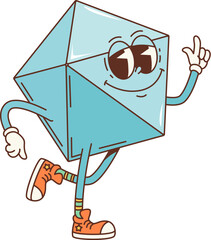 Poster - Groovy math geometric Polyhedron figure character. Isolated cartoon vector playful educational personage for children geometry learning, with a blue color, joyful face expression and funky vibe