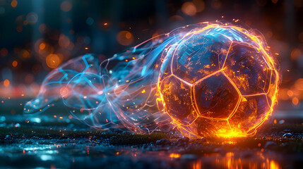 Wall Mural - Abstract 3D Soccer Ball Illustration with Glowing Light Effects