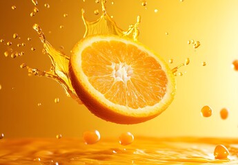 Wall Mural - Fresh Orange Slice Splashing in Juice