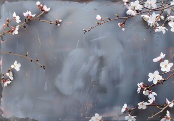Wall Mural - gray background with cherry blossoms mockup